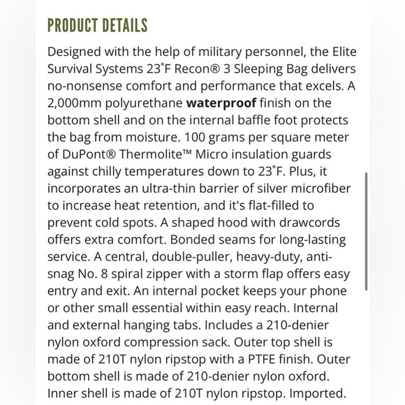 Elite Survival Systems Recon 3 Sleeping Bag - Picture 11 of 12